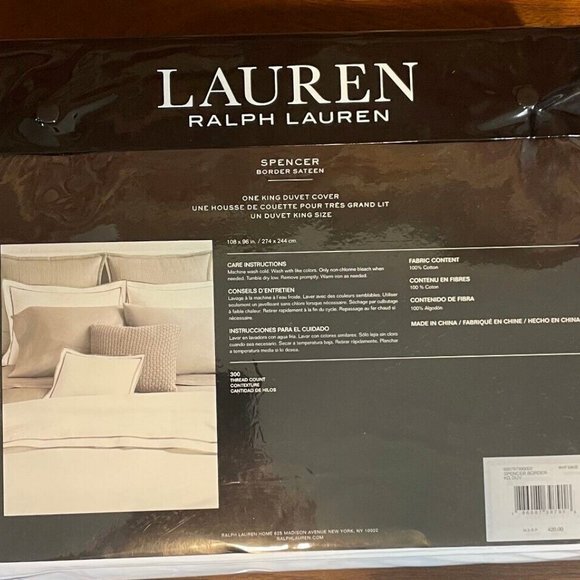 Ralph Lauren Spencer Border Sateen KING Duvet Cover WHITE SAGE - Picture 5 of 6
